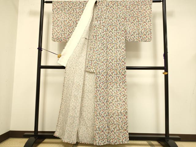 平和屋着物▽上質な小紋　単衣　作家物　唐織　吹き寄せ文　鬼しぼ縮緬　正絹　逸品　DABF5588du