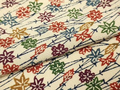 平和屋着物▽上質な小紋　単衣　作家物　唐織　吹き寄せ文　鬼しぼ縮緬　正絹　逸品　DABF5588du