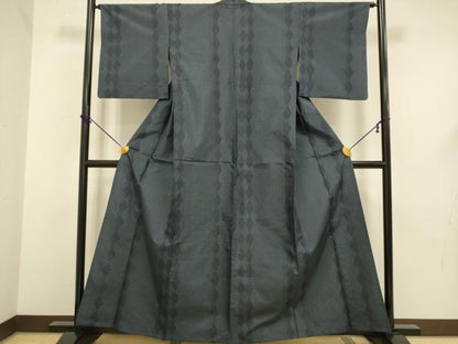 平和屋着物▽塩沢紬　単衣　110亀甲　菱繋ぎ　正絹　逸品　DABF5589du