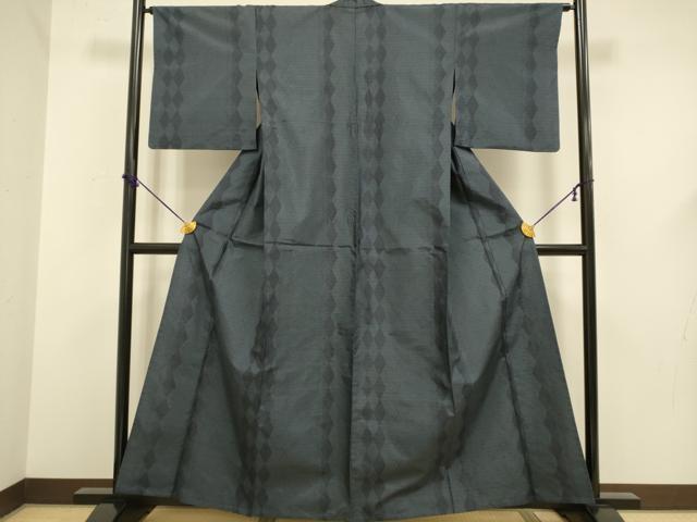 平和屋着物▽塩沢紬　単衣　110亀甲　菱繋ぎ　正絹　逸品　DABF5589du