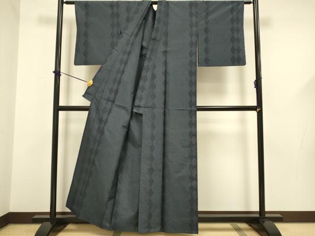 平和屋着物▽塩沢紬　単衣　110亀甲　菱繋ぎ　正絹　逸品　DABF5589du