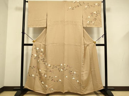 平和屋着物▽訪問着　単衣　駒刺繍　枝花文　正絹　逸品　未使用　DABF5591du
