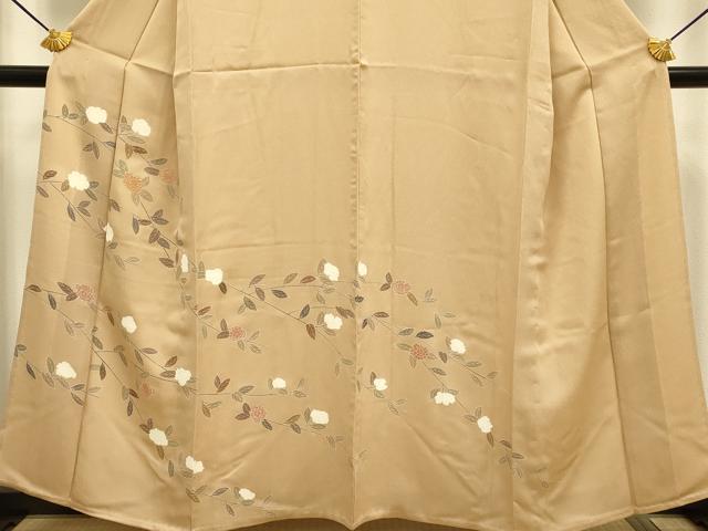 平和屋着物▽訪問着　単衣　駒刺繍　枝花文　正絹　逸品　未使用　DABF5591du