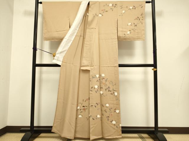 平和屋着物▽訪問着　単衣　駒刺繍　枝花文　正絹　逸品　未使用　DABF5591du