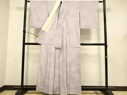平和屋着物▽上質な色無地　単衣　楓地紋　梅鼠色　正絹　逸品　DABF5600du