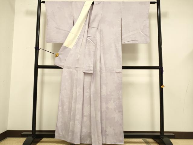 平和屋着物▽上質な色無地　単衣　楓地紋　梅鼠色　正絹　逸品　DABF5600du