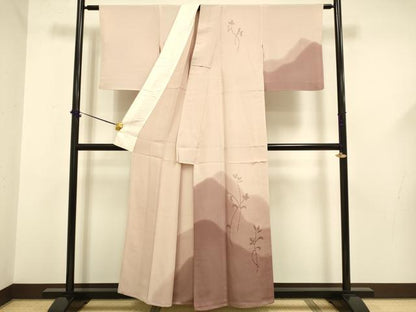 平和屋着物▽訪問着　単衣　ドロンワーク　草花文　暈し染め　正絹　逸品　DABF5601du
