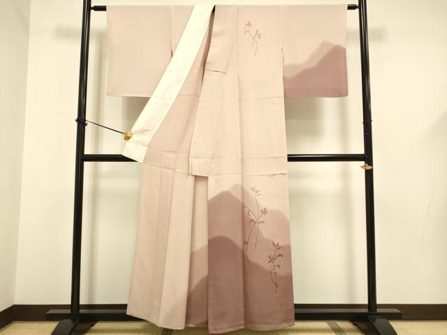 平和屋着物▽訪問着　単衣　ドロンワーク　草花文　暈し染め　正絹　逸品　DABF5601du