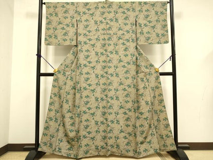平和屋着物▽上質な小紋　単衣　唐草文　正絹　逸品　DABF5602du