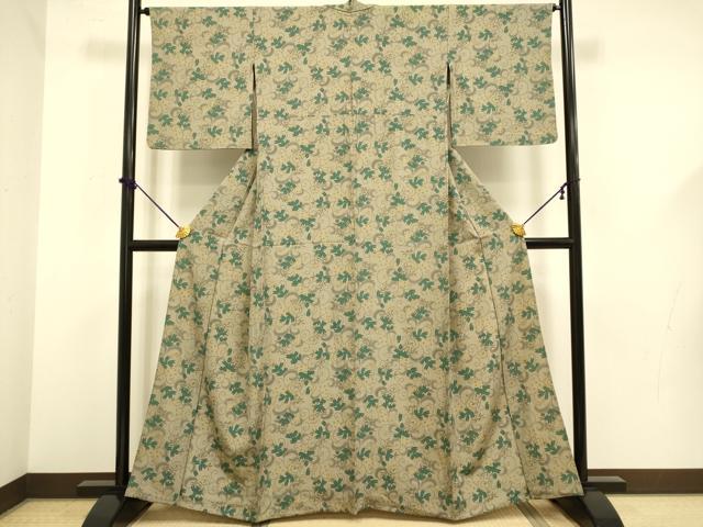 平和屋着物▽上質な小紋　単衣　唐草文　正絹　逸品　DABF5602du
