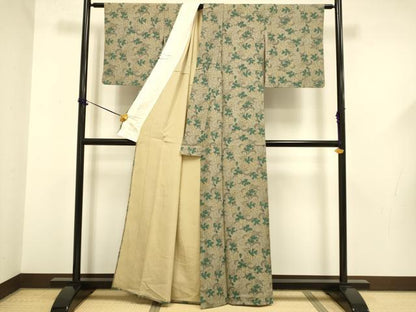平和屋着物▽上質な小紋　単衣　唐草文　正絹　逸品　DABF5602du