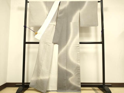 平和屋着物▽本塩沢　やまだ織　訪問着　染色作家　桐村博　訪問着　単衣　霞文　正絹　逸品　DABF5611du