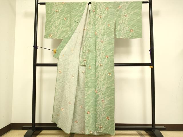 平和屋着物▽上質な小紋　単衣　雪輪花文　鬼しぼ縮緬　正絹　逸品　DABF5621du