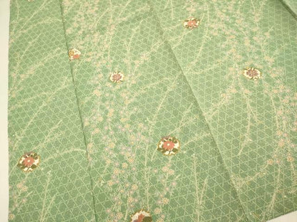 平和屋着物▽上質な小紋　単衣　雪輪花文　鬼しぼ縮緬　正絹　逸品　DABF5621du