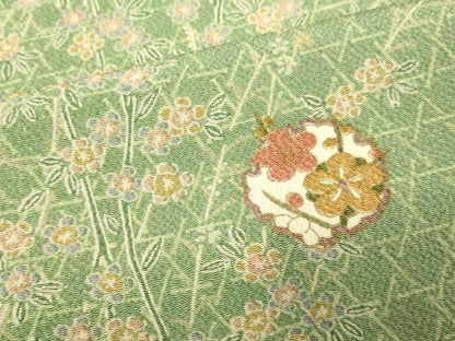 平和屋着物▽上質な小紋　単衣　雪輪花文　鬼しぼ縮緬　正絹　逸品　DABF5621du
