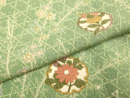 平和屋着物▽上質な小紋　単衣　雪輪花文　鬼しぼ縮緬　正絹　逸品　DABF5621du