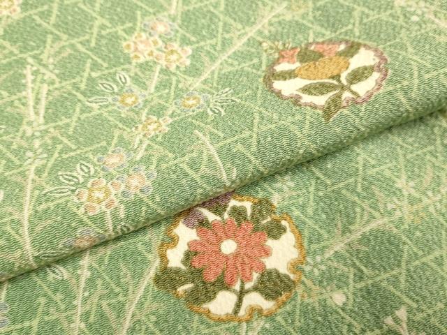 平和屋着物▽上質な小紋　単衣　雪輪花文　鬼しぼ縮緬　正絹　逸品　DABF5621du