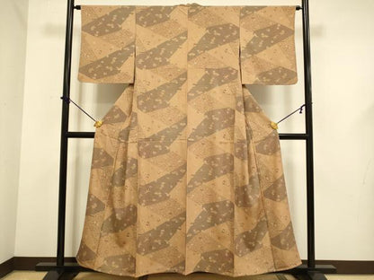 平和屋着物▽上質な小紋　単衣　宝尽くし立波舞蝶文　正絹　逸品　DABF5625du