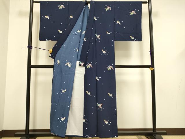 平和屋着物▽小紋　単衣　舞桜　瓢箪　洗える着物　DABF5627du