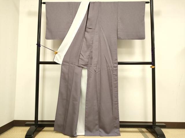 平和屋着物▽色無地　単衣　花唐草地紋　濃い梅鼠色　洗える着物　DABF5630du