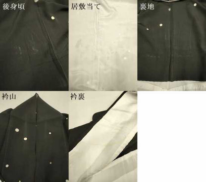 平和屋着物▽訪問着　単衣　丸文　黒地　金糸　正絹　逸品　DABF5631du