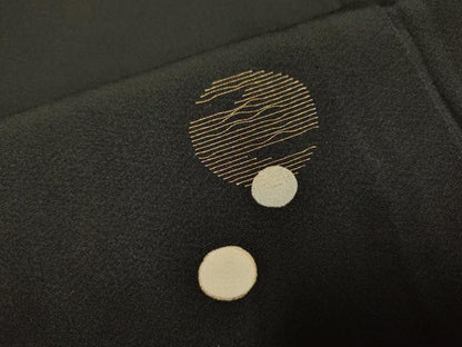 平和屋着物▽訪問着　単衣　丸文　黒地　金糸　正絹　逸品　DABF5631du