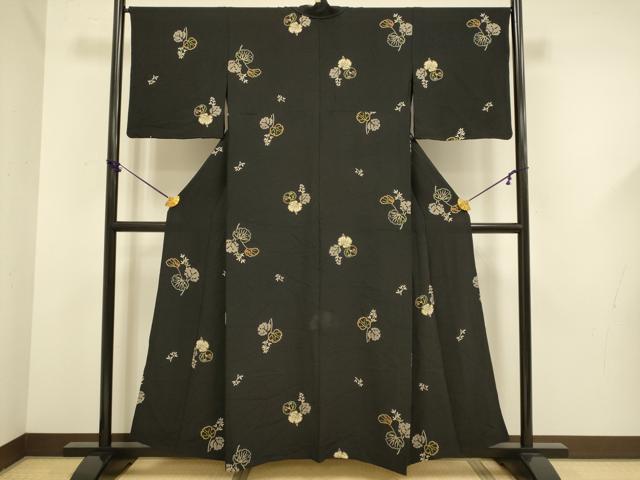 平和屋着物▽上質な小紋　単衣　草葉文　正絹　逸品　DABF5632du