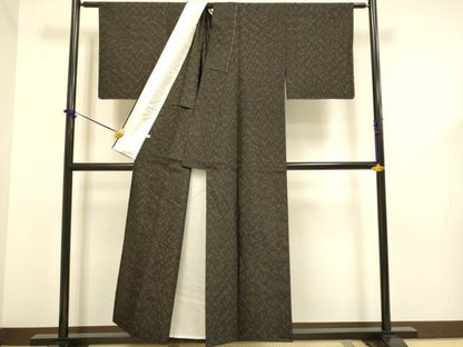平和屋着物▽本場縞大島紬　単衣　古代染色純泥染　絣文様　証紙付き　正絹　逸品　未使用　DABF5635du
