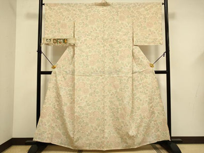 平和屋着物▽本塩沢　単衣　草花文　証紙付き　正絹　逸品　未使用　DABF5636du