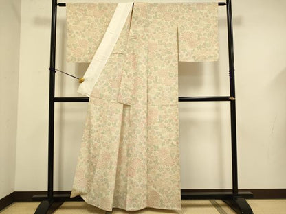 平和屋着物▽本塩沢　単衣　草花文　証紙付き　正絹　逸品　未使用　DABF5636du