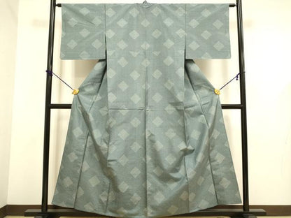 平和屋着物▽本場大島紬　単衣　菱文　正絹　逸品　未使用　DABF5637du