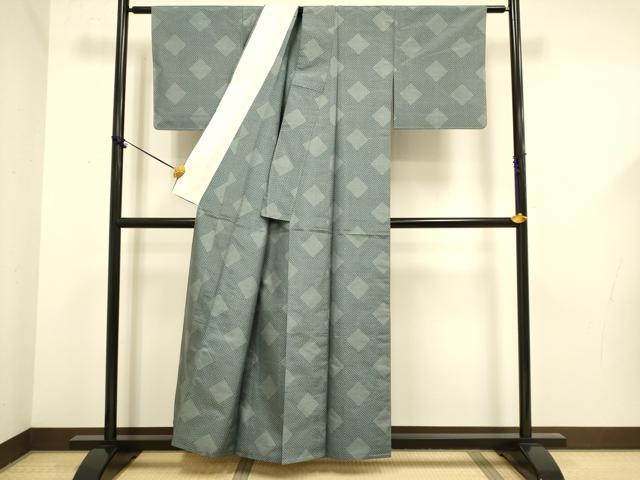 平和屋着物▽本場大島紬　単衣　菱文　正絹　逸品　未使用　DABF5637du