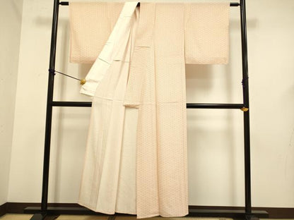 平和屋着物▽上質な小紋　単衣　麻の葉文様　正絹　逸品　未使用　DABF5639du