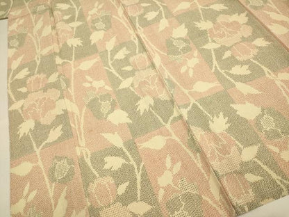 平和屋着物▽本塩沢　単衣　草花文　正絹　逸品　DABF5641du