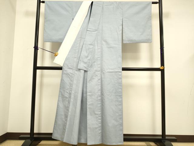 平和屋着物▽石川県指定無形文化財　牛首紬　白山工房　手織り　単衣　色無地　淡藤色　正絹　逸品　DABF5642du