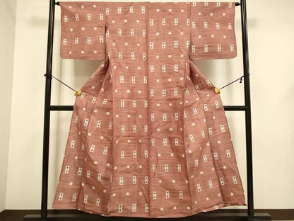 平和屋着物▽上質な紬　単衣　短冊文　正絹　逸品　DABF5643du