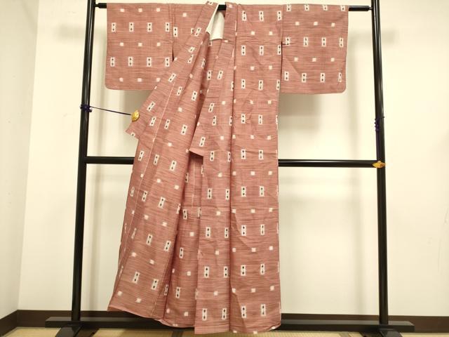 平和屋着物▽上質な紬　単衣　短冊文　正絹　逸品　DABF5643du