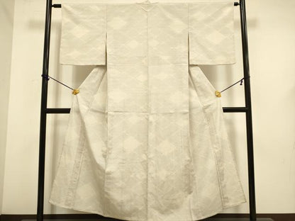 平和屋着物▽本塩沢　単衣　110亀甲　菱文　正絹　逸品　DABF5645du