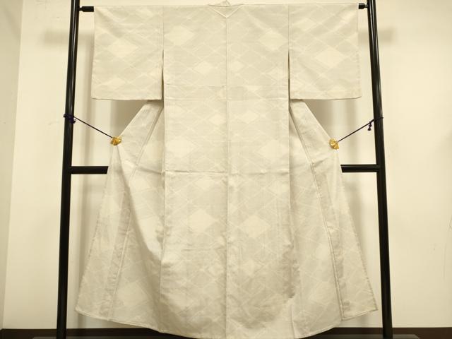 平和屋着物▽本塩沢　単衣　110亀甲　菱文　正絹　逸品　DABF5645du
