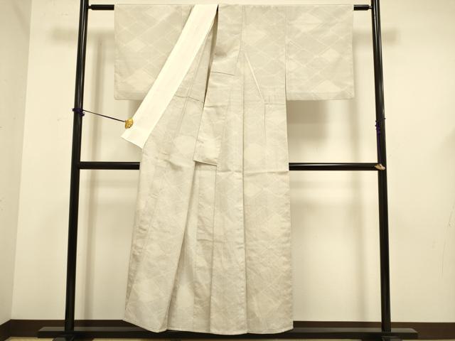 平和屋着物▽本塩沢　単衣　110亀甲　菱文　正絹　逸品　DABF5645du