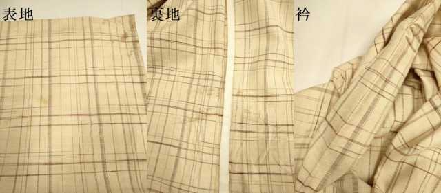 平和屋着物▽上質な紬　単衣　格子　正絹　逸品　DABF5646du