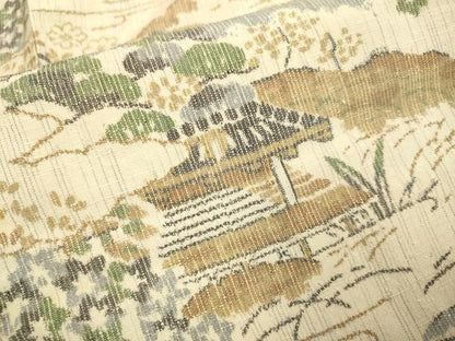 平和屋着物▽上質な紬　単衣　風景文　正絹　逸品　DABF5647du