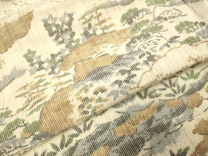 平和屋着物▽上質な紬　単衣　風景文　正絹　逸品　DABF5647du