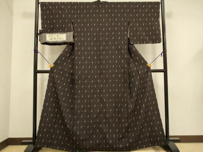 平和屋着物▽上質なお召　単衣　越後ちりめん　十字絣　証紙付き　正絹　逸品　DABF5649du