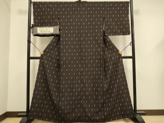 平和屋着物▽上質なお召　単衣　越後ちりめん　十字絣　証紙付き　正絹　逸品　DABF5649du