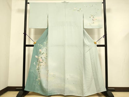 平和屋着物▽訪問着　単衣　花蝶文　暈し染め　三越扱い　正絹　逸品　DABF5657du