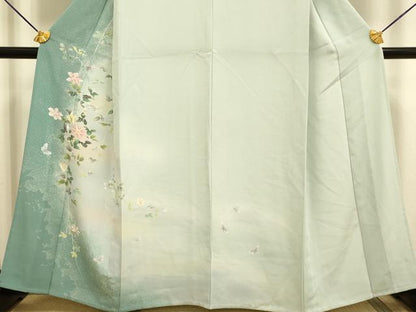 平和屋着物▽訪問着　単衣　花蝶文　暈し染め　三越扱い　正絹　逸品　DABF5657du