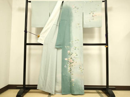 平和屋着物▽訪問着　単衣　花蝶文　暈し染め　三越扱い　正絹　逸品　DABF5657du