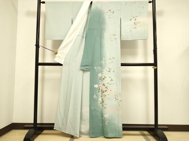 平和屋着物▽訪問着　単衣　花蝶文　暈し染め　三越扱い　正絹　逸品　DABF5657du