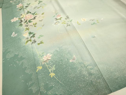 平和屋着物▽訪問着　単衣　花蝶文　暈し染め　三越扱い　正絹　逸品　DABF5657du